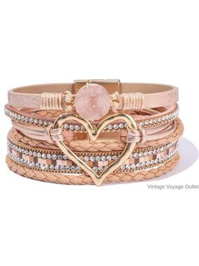 Boho Leather Wrap Bracelet Magnetic Clasp Stackable Cuff